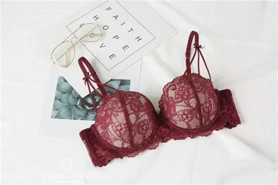 dark red Сексуальный мусс, пуш-ап, кружевное женское нижнее белье, бюстгальтер и трусики, наборы, бант, юная девушка, цветок, прозрачные трусики, зеленый, красный - Цвет: dark red