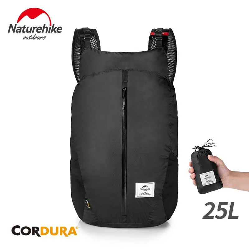 Naturehike 25L Cordura ткань 30D нейлоновая сумка для бега Легкая спортивная сумка складная сумка модный рюкзак городская сумка 3 цвета - Цвет: Black Color