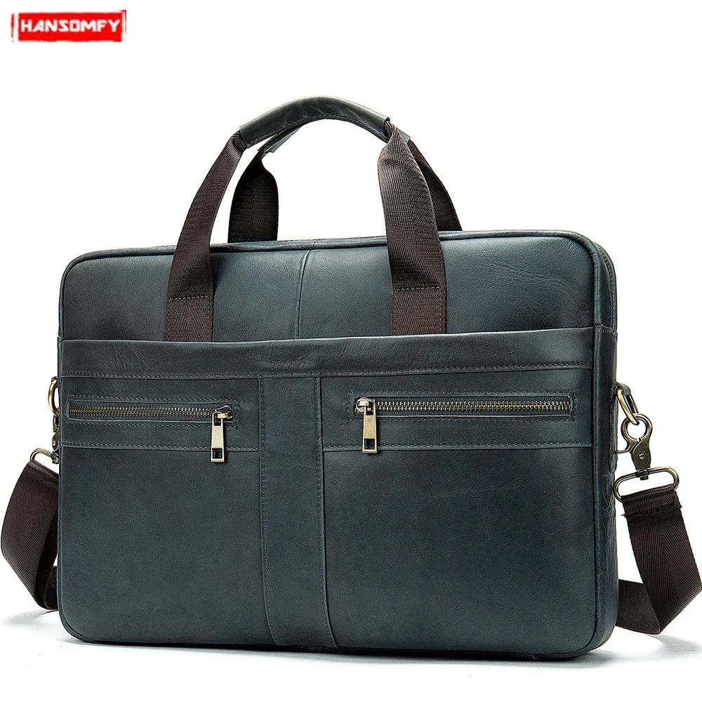 

New Genuine Leather Men briefcase Business 15" laptop handbag male Cowhide Crossbody Shoulder bag Diagonal Retro messenger bags