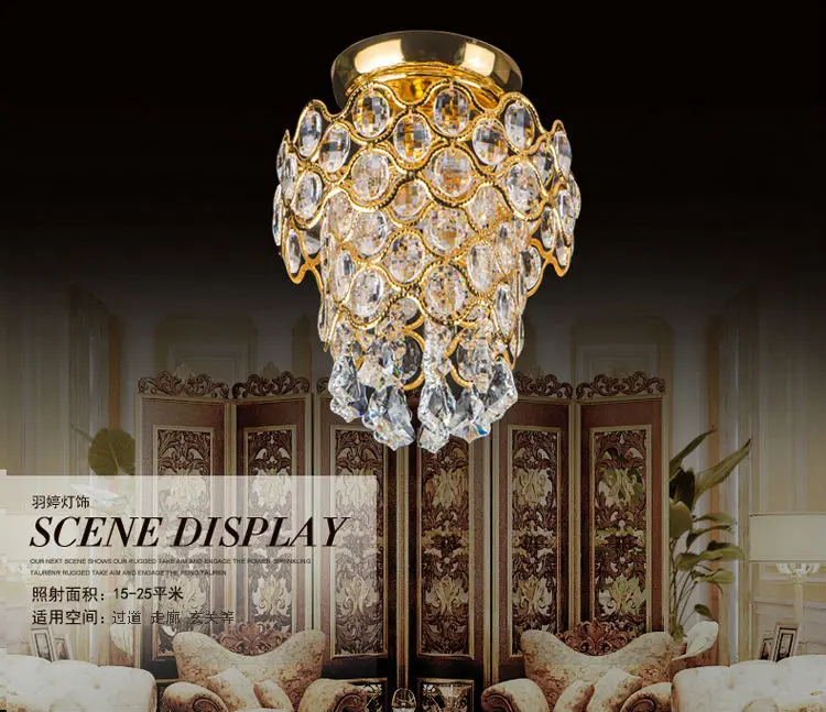 LED Кристалл Золото потолочный светильник маленькая корона коридор Европейский