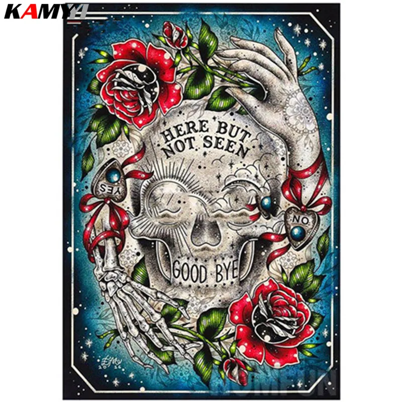 

Diy 5D Diamond Painting Skull Roses Full Square Diamond Mosaic Diamond Embroidery Scenery Pattern Rhinestone XY1