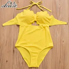 Новинка, летние желтые купальные костюмы, женские слитные купальники, пуш-ап, купальник с высокой талией, комплект бикини, женский купальник