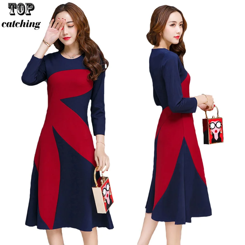 Fashion Vintage Blue Women's Clothing Warm Winter Dress Women Elegant