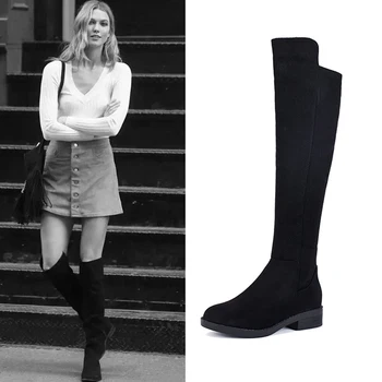 

Vogue Stretch Suede Over The Knee Boots Women Sexy Long Boots 7070 Women Winter Shoes Flat Bota Feminina Inverno SWE0228