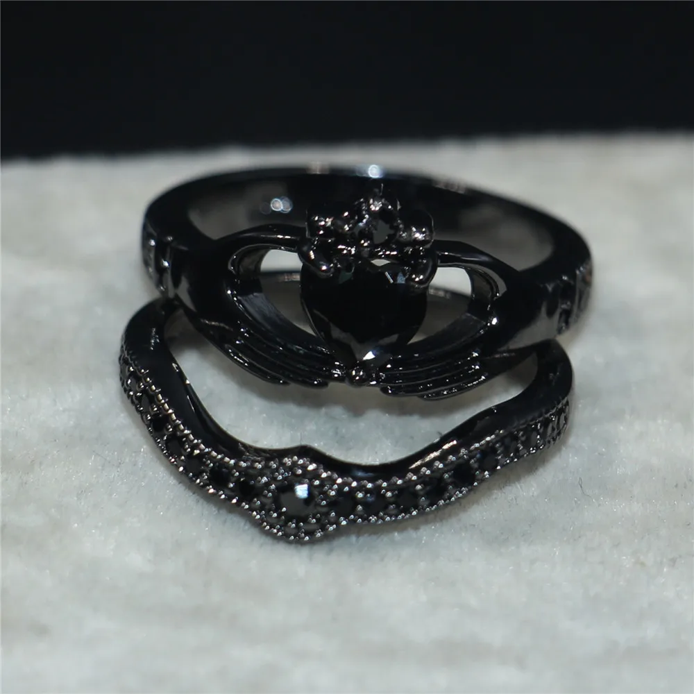 Choucong Claddagh набор свадебных колец с сердечком черного цвета 5А циркониевой короной