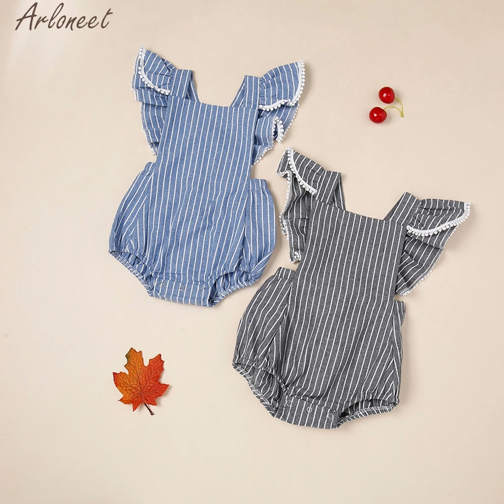 Arloneetnewborn для младенцев, для маленьких девочек и мальчиков с низким вырезом на спине; полосатый комбинезон Macacao одежды мягкое на ощупь костюмы 19Apr25 P35