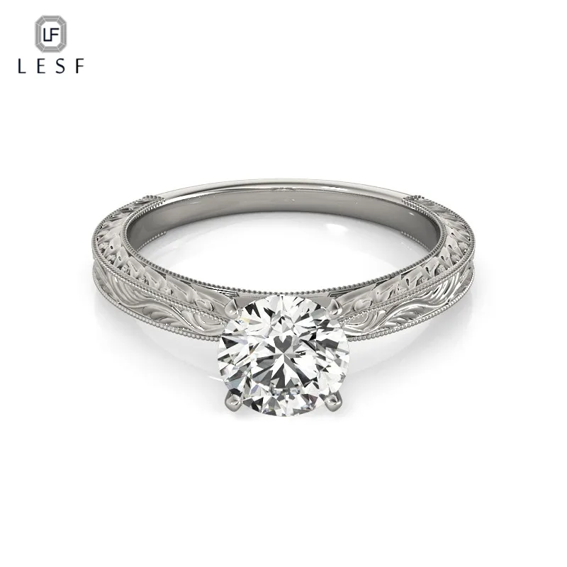LESF резные 925 серебро 1 ct Круглый вырез обручальное кольцо Модные ювелирные изделия бренд обручальные кольца для женщин поддержка