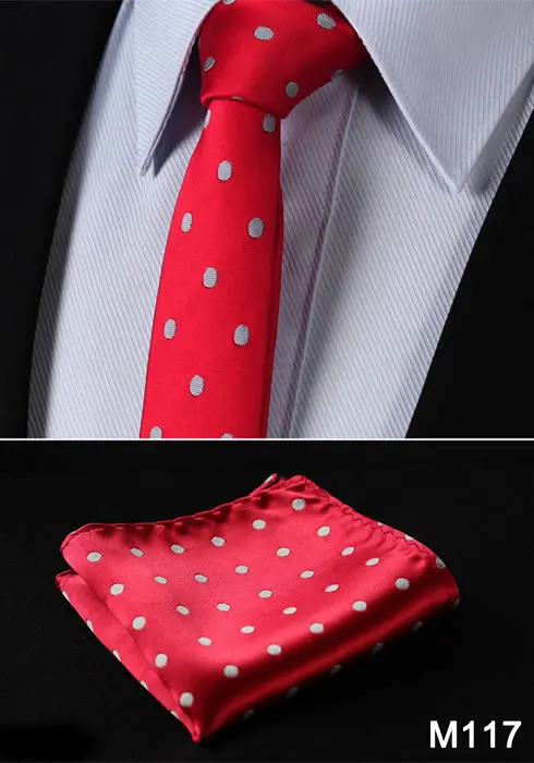 Полосой точки 2.1" Шелковый Свадьба тонкий узкий Для мужчин галстук платок Набор# M1 платок классический свадьбу - Цвет: M117