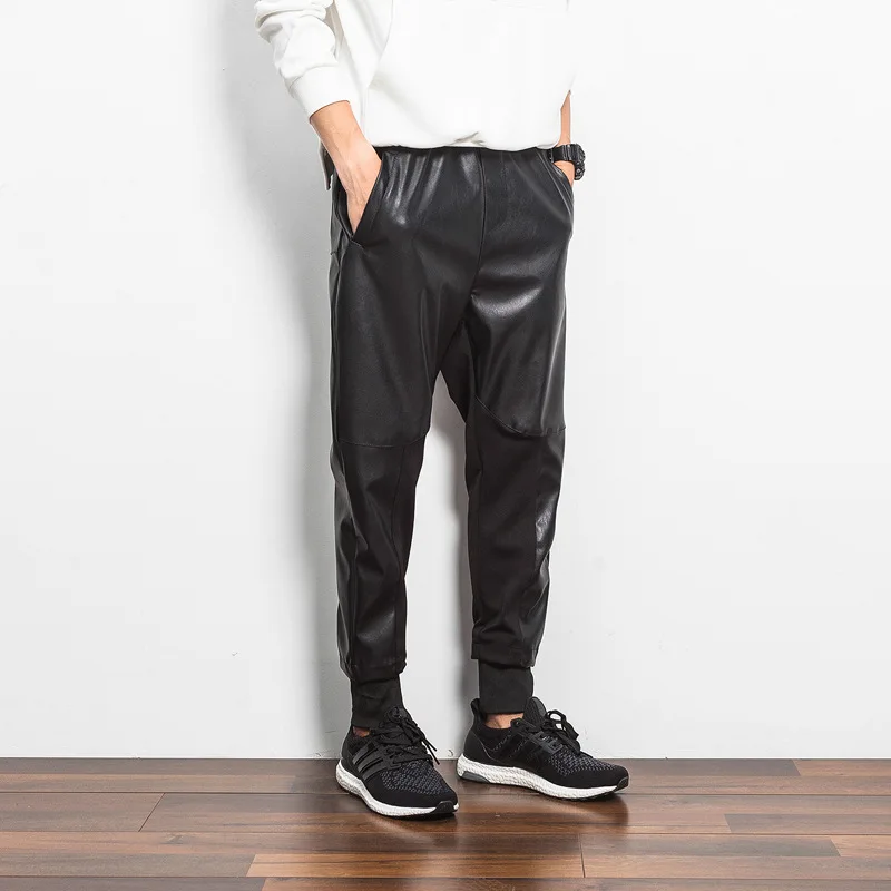 2019 Mens Hip Hop pu Leather Harem 