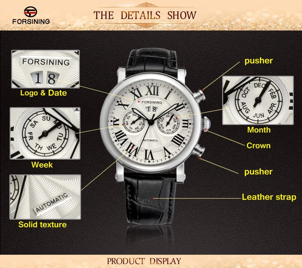 Модные и повседневные мужские автоматические часы из нержавеющей стали чехол из натуральной кожи для бизнесмена erkek kol saati FSG9407M3S1