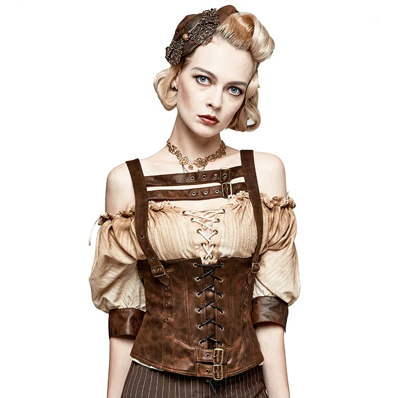 

Steampunk Black And Brown Accessories Camisole Women Slim Corset Vest Fashion Sexy Backless Pu Leather Waistcoat