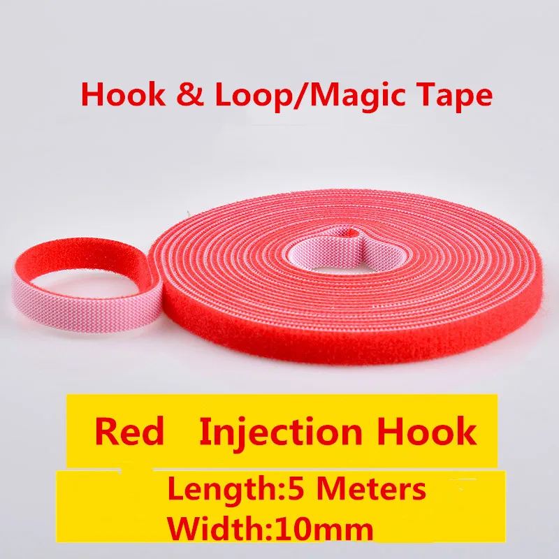 

1PCS MT001-10 Red Hook&loop Nylon Fastening Tape Magic Tape Strap Width 10 mm Cable Tie 5 Meters Injection Hook