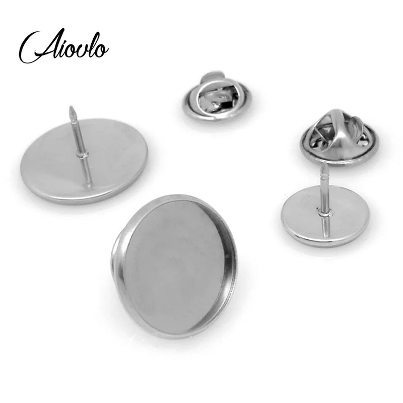 10pcs/lot Stainless Steel Brooch Base Holder Brooch Pin Badge Holder for Diy Jewelry Making Cabochon Base 12 14 16 18 20 25mm