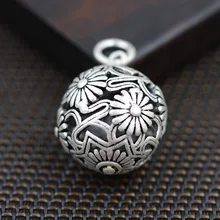 Hollow Sun Flower Pendant S990 fine antique silver wholesale PH7 counter style female Bracelet accessories