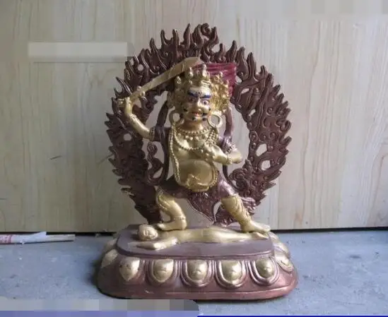 

S5126 9" Tibet Buddhism Temple Copper Bronze painted Mahakala Buddha Statue