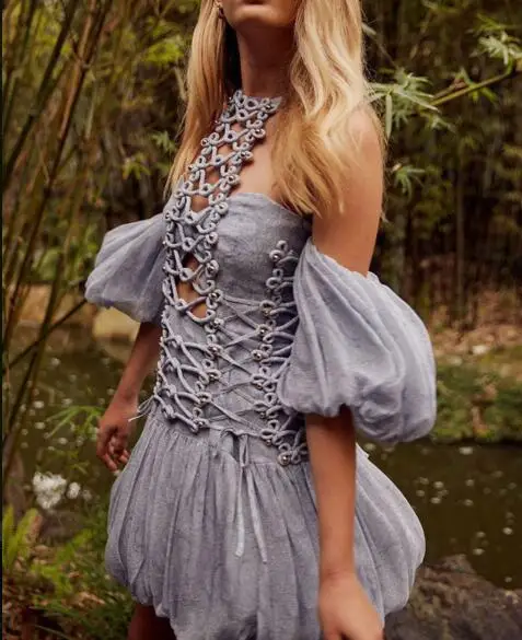 

Summer Blue Women Dress Top Quality Hollow Out Women Night CLub Fashion Vintage Party Dresses