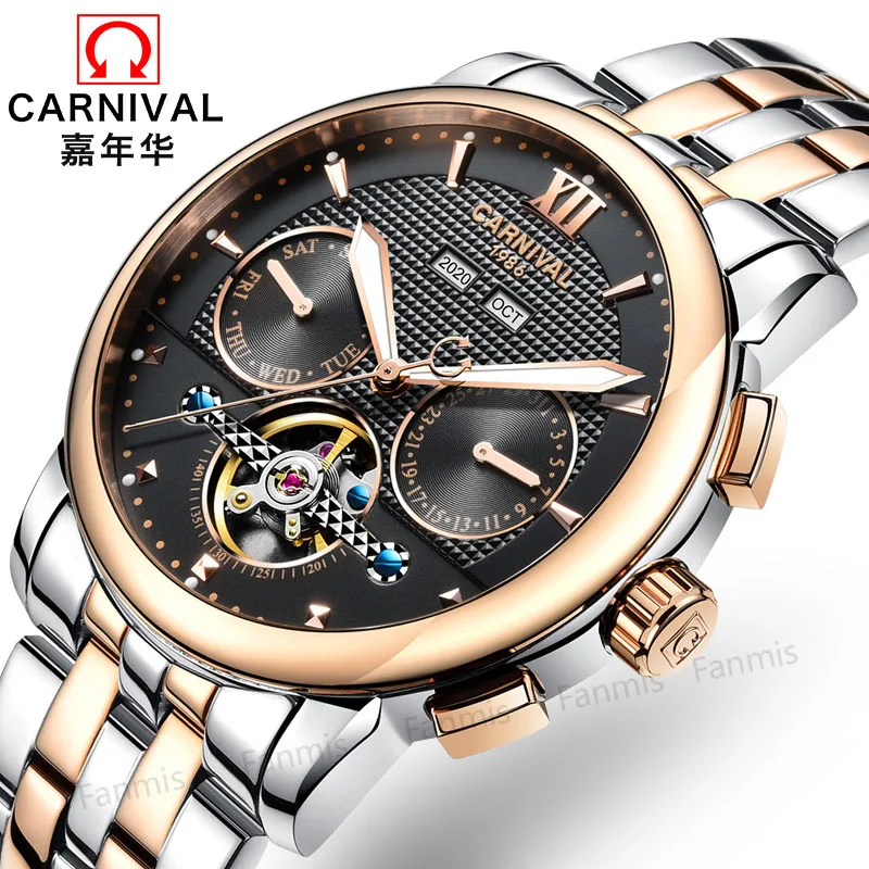Классический карнавал полые механические часы Для мужчин Tourbillon Day Date