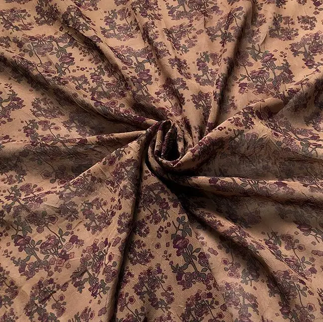 

Brown Vintage Korean style pleated texture chiffon textiles polyester fabric dress laser wedding gauze party tweed fabric A449