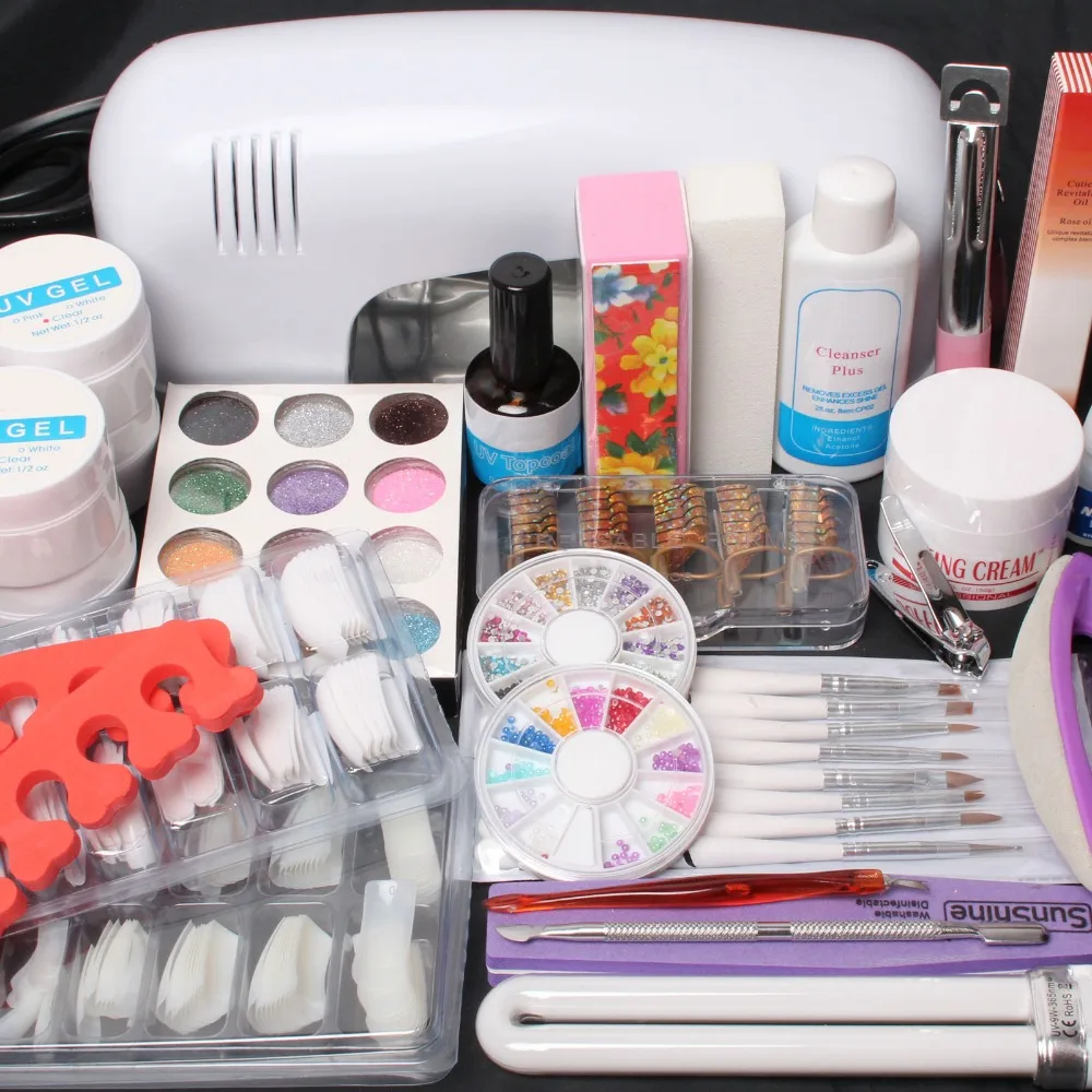 

US Warehouse Anmas Rucci Professional Nail Art UV Gel Kit Tools Pink UV lamp Brush Tips Glue Acrylic Powder Set