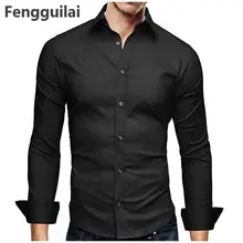 Для мужчин рубашка Марка мужской высокое качество рубашка с длинными рукавами Повседневное одноцветное Цвет Бизнес Slim Fit черный человек рубашки 3xl