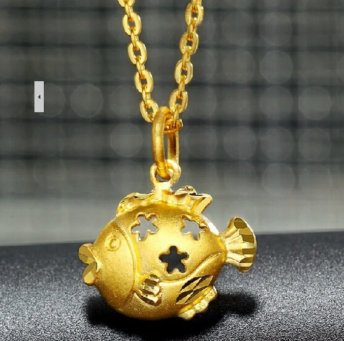 

Luxury fashion Fine Craft Pure 999 24K Yellow Gold Lucky Hollow Fat Fish Pendant / 2.76g