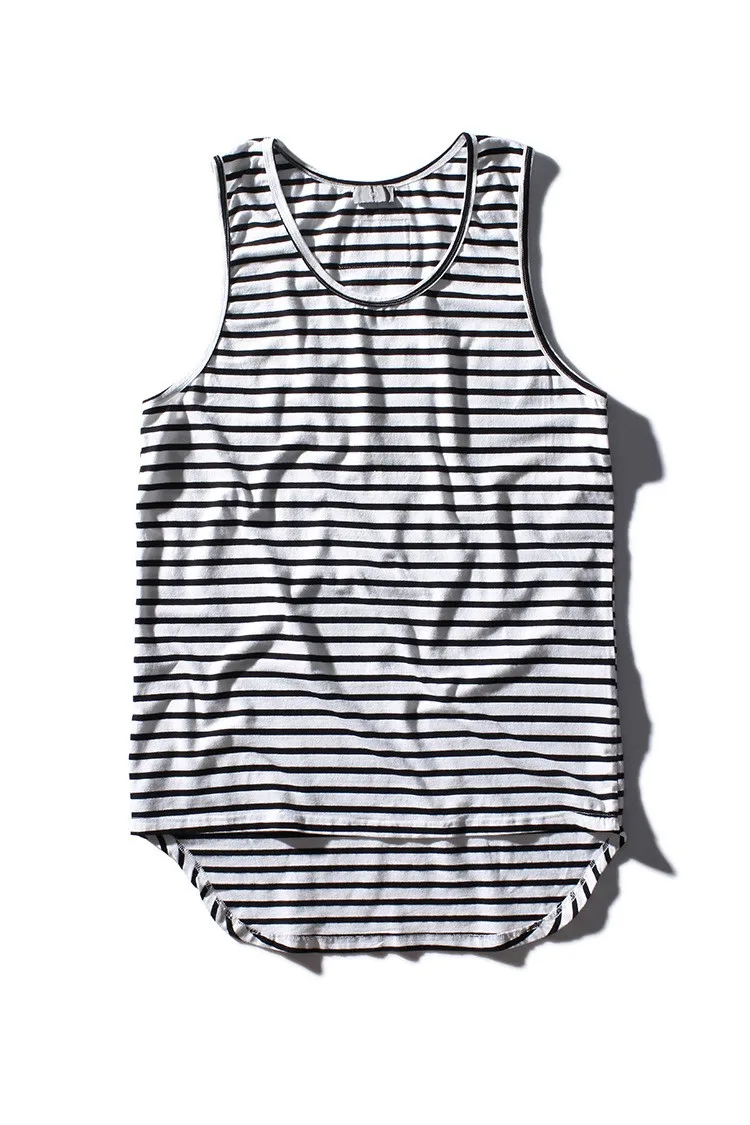 Aolamegs Tank Tops Men Extended Black White Striped Tee Sleeveless T Shirts Homme 2017 Spring Summer Hip Hop Fashion Streetwear (2)