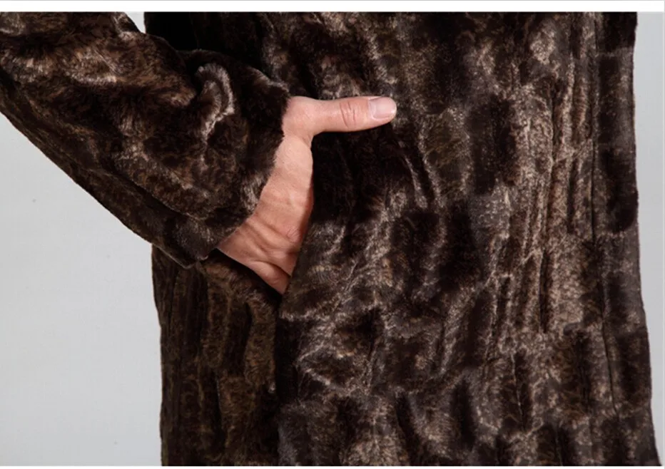 Лидер продаж! Зимнее мужское модное пальто из искусственного меха коричневого цвета, теплое уютное повседневное пальто из меха норки, длинное роскошное пальто с воротником из лисьего меха