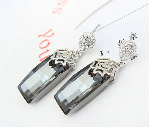 Новые кристаллы от Swarovski квадратные длинные висячие серьги женские серебряные