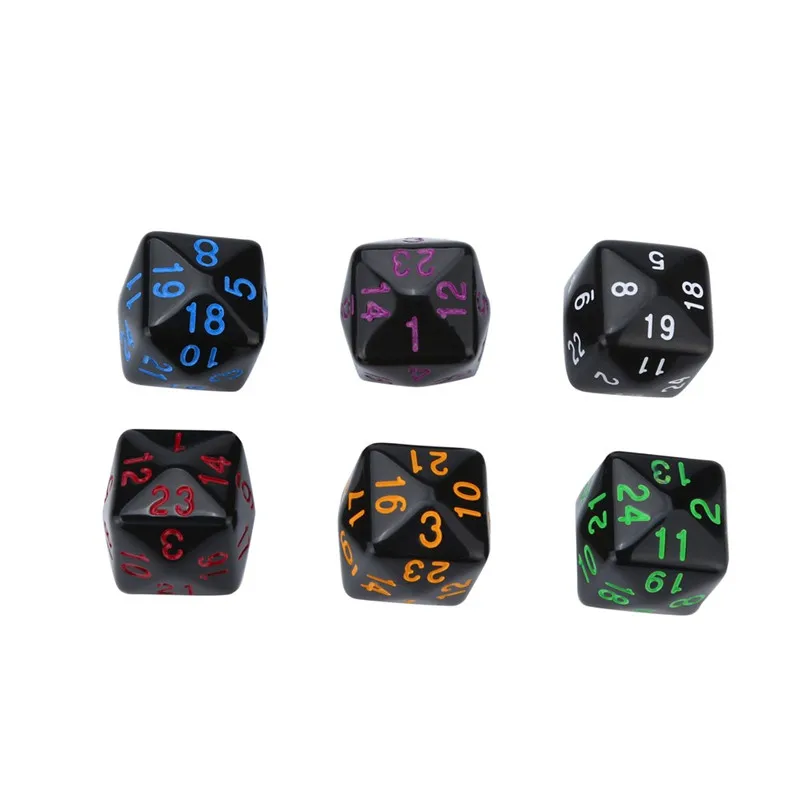 6Pcs Games Dice Party cubes For Game Dungeons & Dragons Polyhedral D24 Multi Sided Acrylic Dice boardgame #2P09 (3)