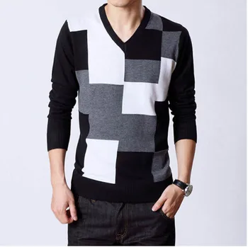 

Men's Sweaters Sell like Hot Cakes In The Spring And Autumn Outfit Thin Model Grid V-neck Sweater Sweater Male Free Shipping