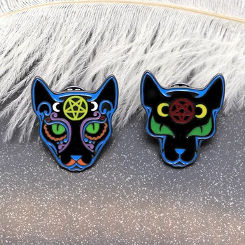 

20pcs/lot Viking Six-star Brooches Moon Cat Enamel Pin for Kids Lapel Pin Hat Bag Pins Denim Jacket Women Brooch Badge SC4724