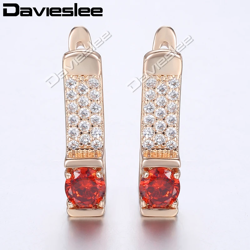 

Davieslee Red CZ Stud Earrings For Women Geometric Shaped Rose Gold Filled Rhinestones Womens Stud Earring Fashion Jewelry GE155