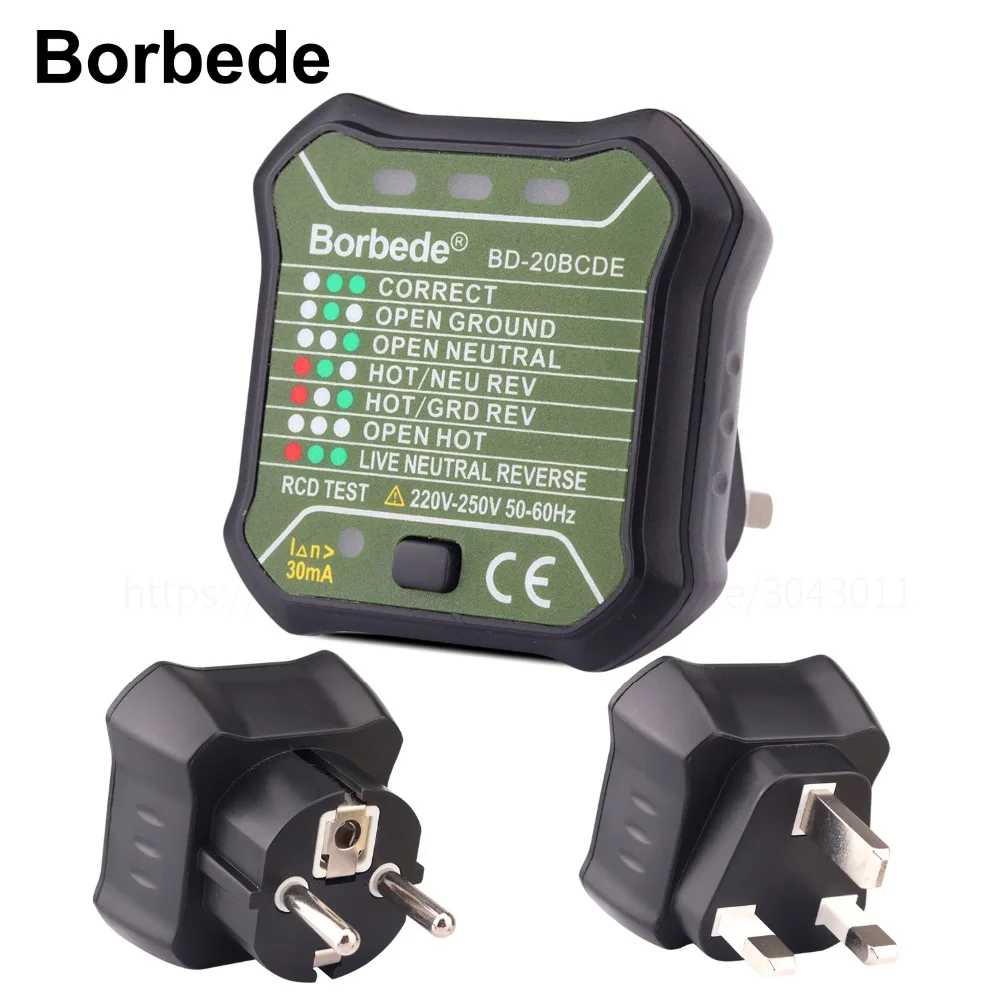 

Borbede Socket Tester EU/UK Plug Outlet Tester Automatic Electric Circuit Polarity Voltage Detector Wall Plug Breaker Finder