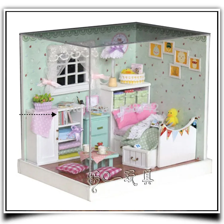 F007 Diy Кукольный дом комната(С Пылезащитным покрытием) деревянный кукольный домик миниатюрная спальня модель ручной работы игрушки
