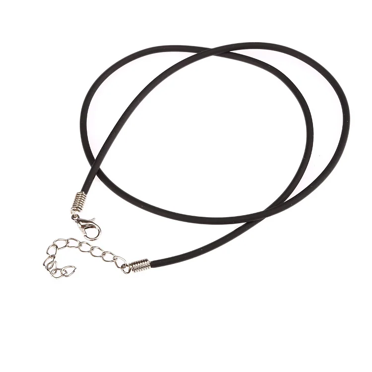 black rubber cord rope thread necklace silver tone lobster clasp