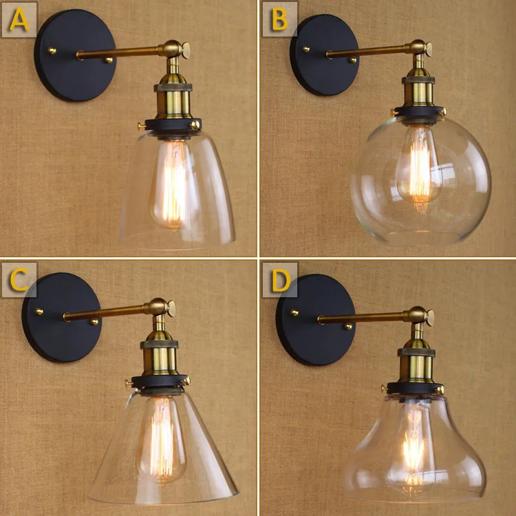 Loft Vintage Industrial Edison Wall Lamps Clear Glass Lampshade Antique Copper Wall Lights fixture 110V 220V For Bedroom ZBD0031 Loft Vintage Industrial Edison Wall Lamps Clear Glass Lampshade Antique Copper Wall Lights fixture 110V 220V For Bedroom ZBD0031