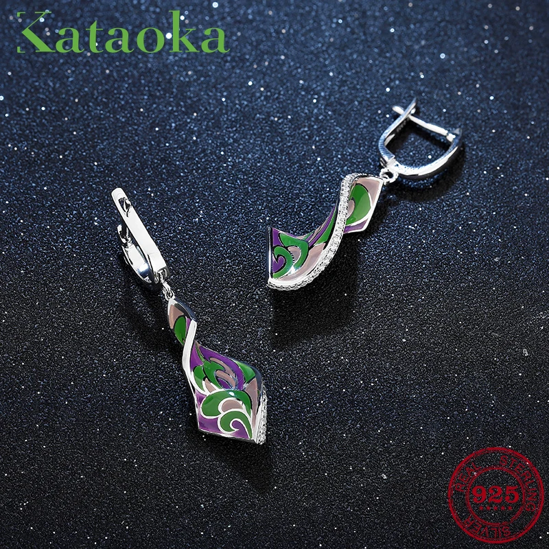 

2018 New 925 Sterling Silver Luxury Flower Enamel Earrings Fashion Sexy appeal shape Earing Fine Charming Party Jewelry