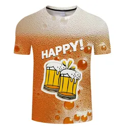 3D принт с изображением "Beer CHEERS" Happy бутылки Футболка короткий рукав ткань летние Повседневное топы с широкими 3D печатных Повседневное