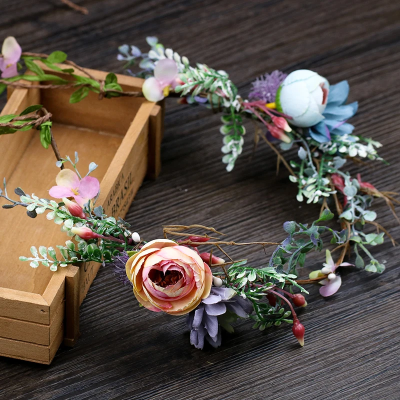 Goedkoop Plant Haarband Pageant Flower Crown Hoofdband Bruids Haaraccessoires Zomer Bruiloft Krans Luxe Tiara Bridal Haarband
