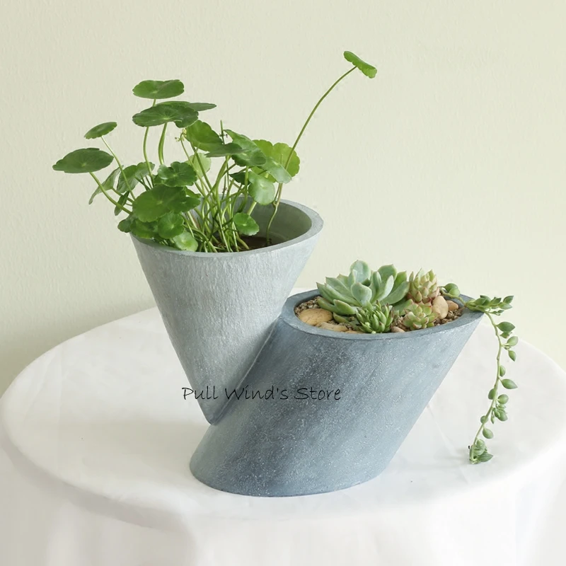 Creative imitation cement geometric landscape flower pot Pastoral Resin