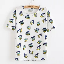 2016 New Arrival Women’s Summer T-Shirt Lovely Donald Ducks Printed Basic Bottoming Short Tops 2 Colors Free Shipping