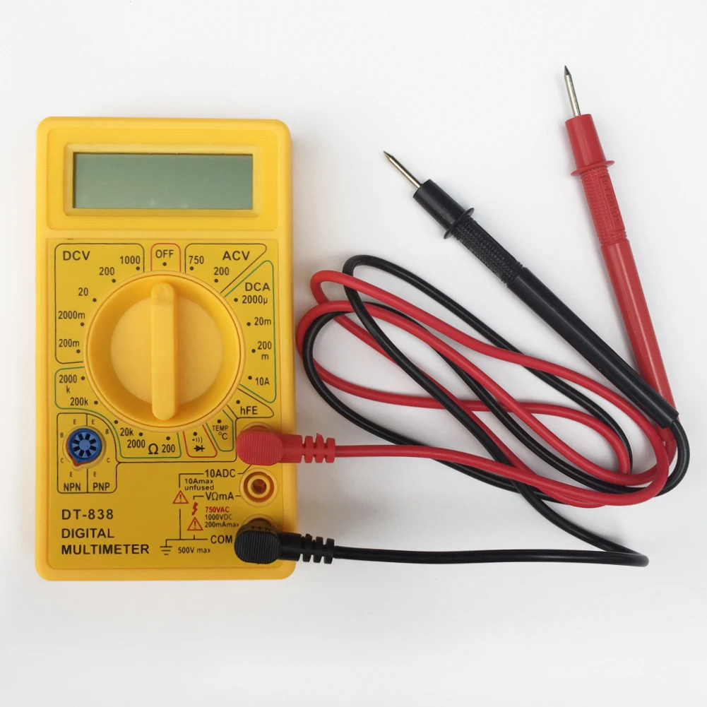 

DT-838 LCD Digital Multimeter Voltage Current Meter AC/DC 750/1000V Ohm Tester Universal Measurement With Test Lead