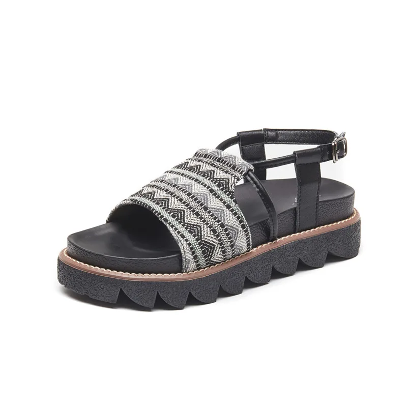 Г. Новые летние студенческие Нескользящие сандалии на толстой подошве в римском стиле пляжные сандалии на плоской подошве для отдыха женская обувь C1283 - Цвет: Черный