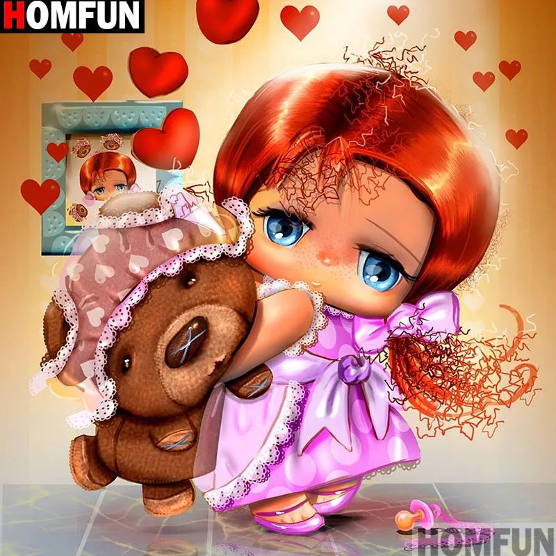 

HOMFUN Full Square/Round Drill 5D DIY Diamond Painting "Cartoon girl bear" 3D Embroidery Cross Stitch 5D Home Decor A14620