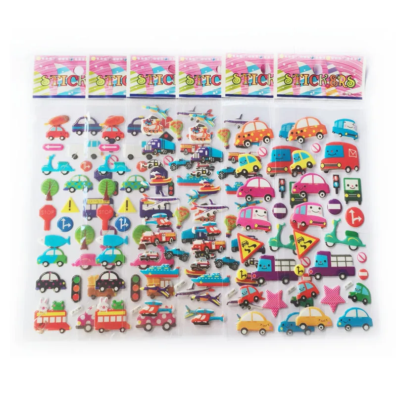 10 листов/партия 3D пышные объемные наклейки смешанные Мультяшные автомобили водяные DIY детские игрушки для мальчиков и девочек для детей
