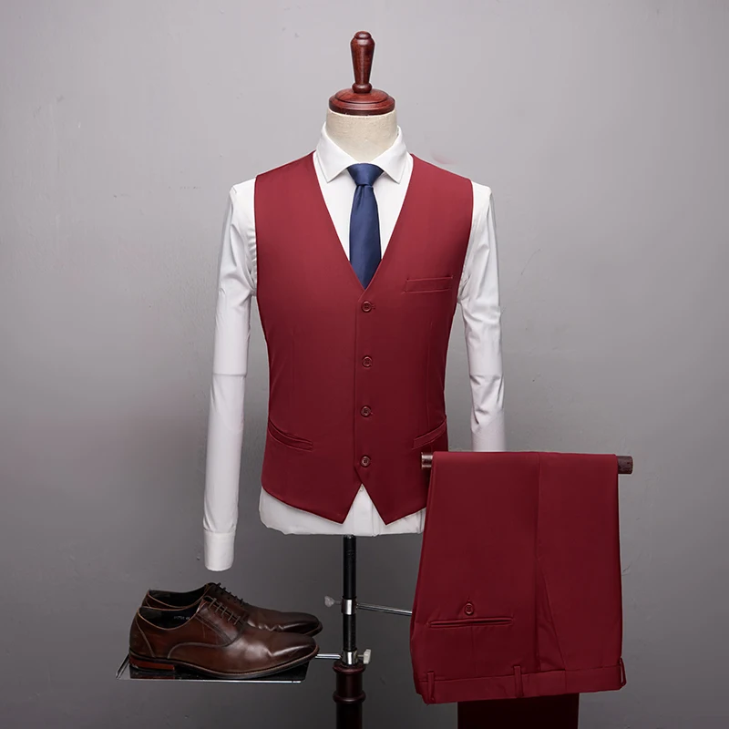 New High Quality Wine red Men's Suits Slim Fit Casual Business Suits Men Clothes Solid Formal Wear Wedding Groom Tuxedos