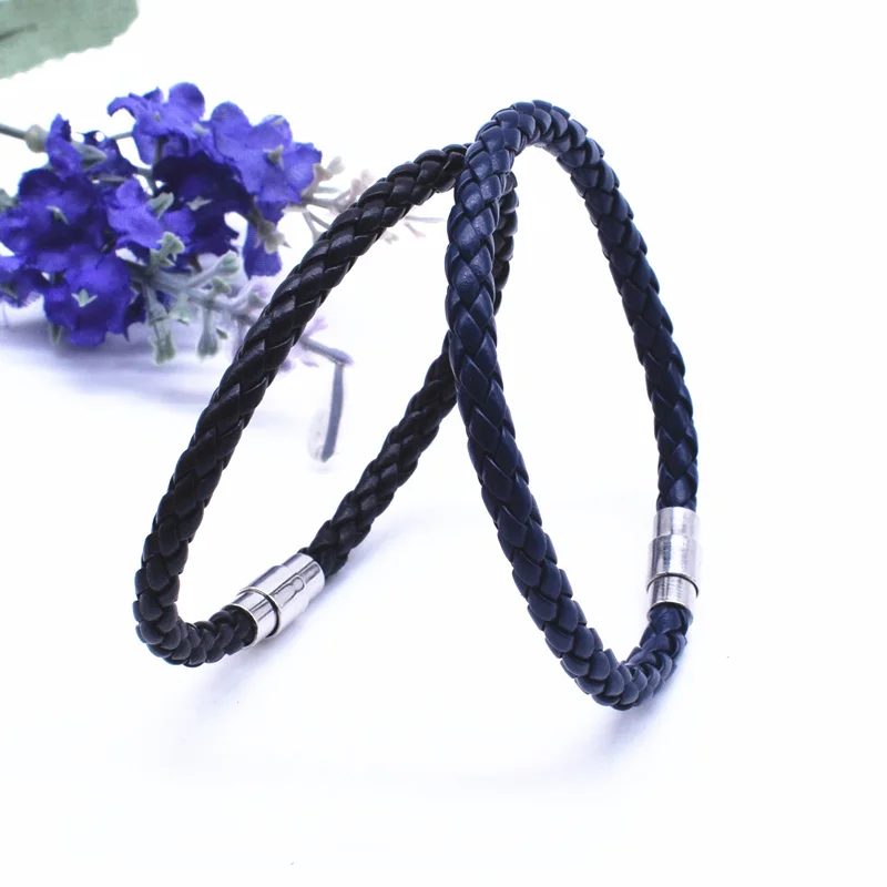 

Wholesale Hand-woven 5mm Leather Rope Bracelet Men Magnet Buckle Wristband 2018 Simple Personality Fashion Snap Jewelry Pulseras