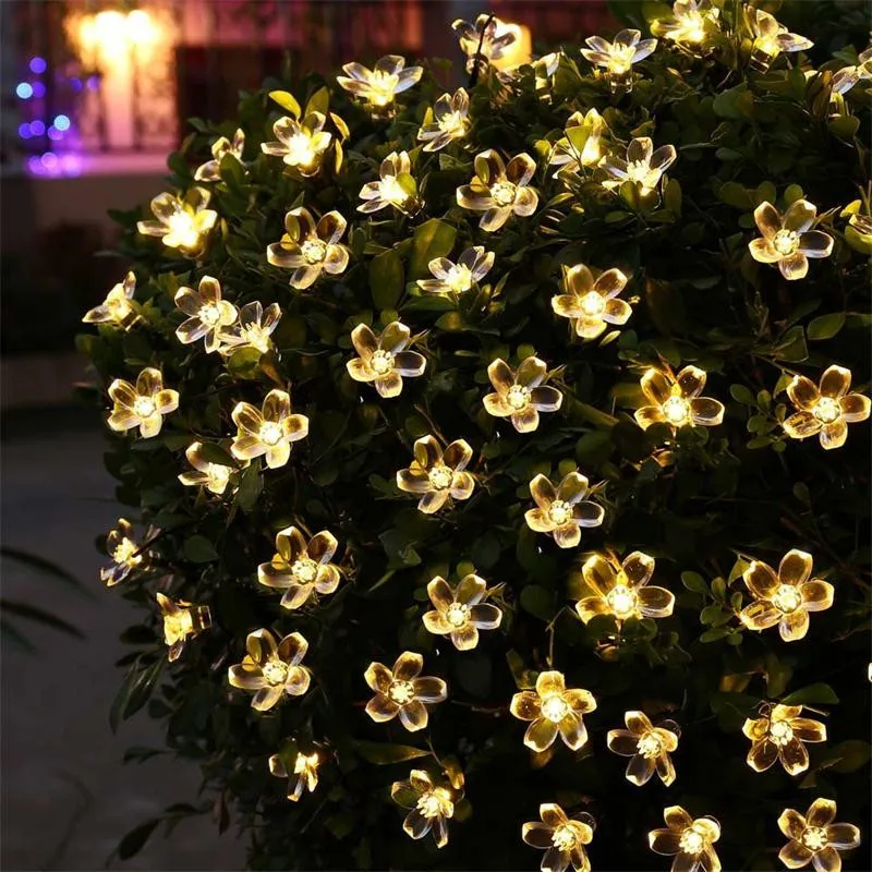 50 светодиодный S Цветок персика Солнечная лампа 7 м мощность светодиодный гирлянды сказочные огни гирлянды на солнечной энергии Сад Рождественский Декор для улицы