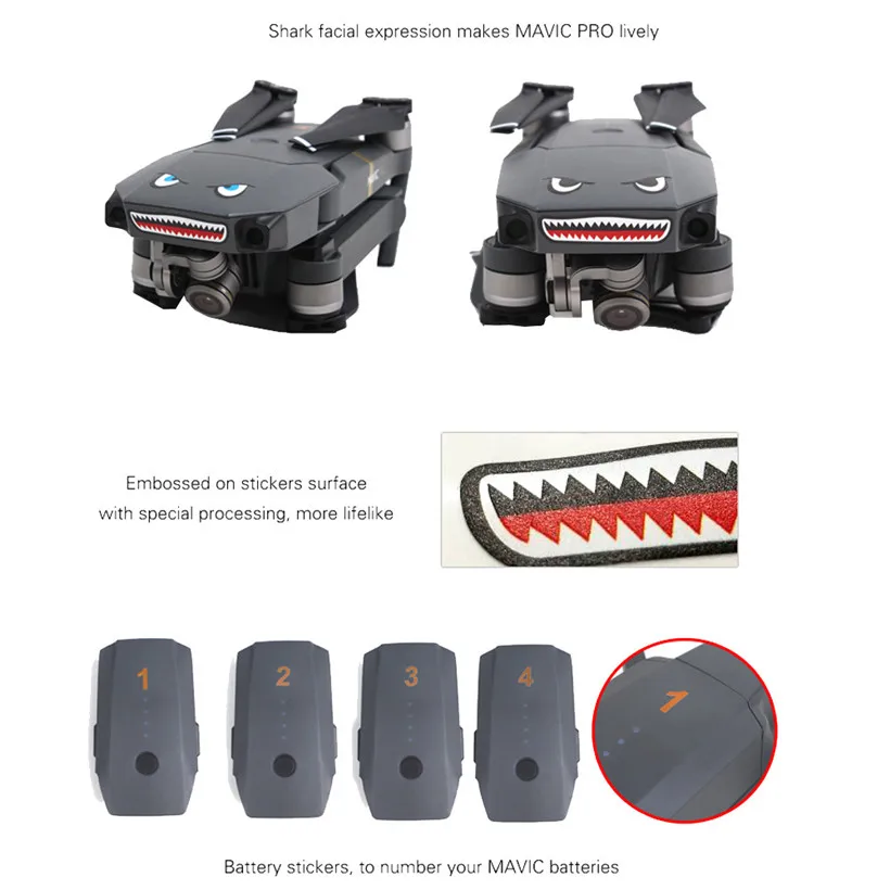Заводская цена Акула украшения водостойкая наклейка КОЖА Стикеры для DJI Mavic pro RC Drone J02T Прямая
