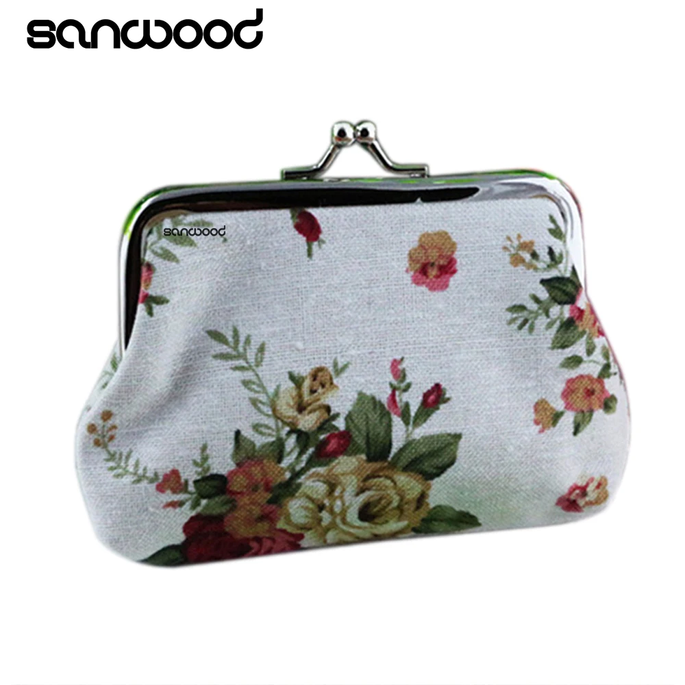 Mini Rose Printed Canvas Hasp Zero Purse Key Coin Card Holder Wallet Clutch Bag Carteira кошелек женский monedero mujer